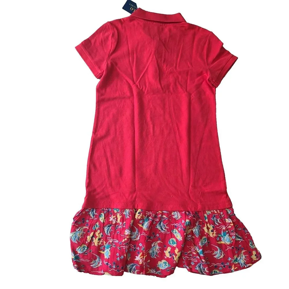 Polo Ralph Lauren Girl Polo Pony Stretch Mesh Red Dress Tropical Sz L 12-14 New